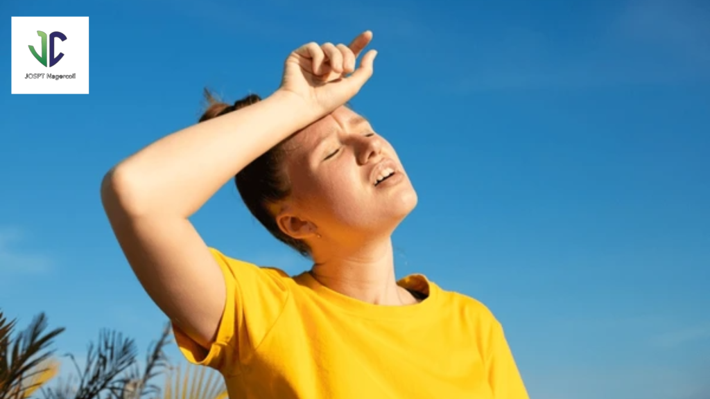 Woman looking tired under the hot sun
